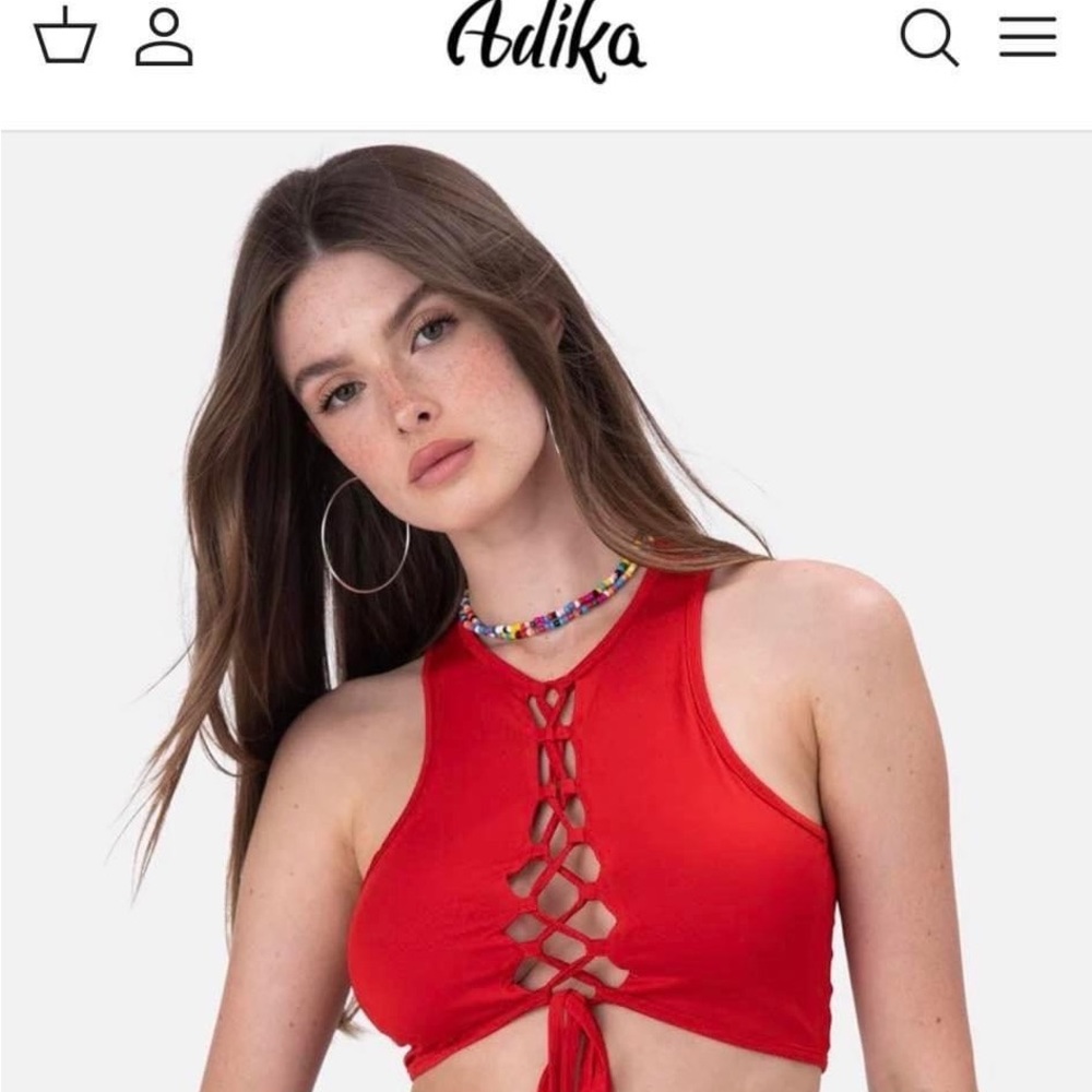 Adika cyber lace up crop top size large red NWT